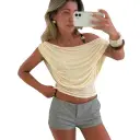 Solid-color Sleeveless Off-shoulder Boat-neck Backless T-shirt view 5