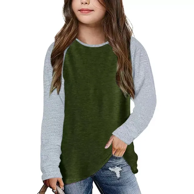 Half Sleeve Round Neck Contrast Color Waist Fat T shirt Women's Long Sleeve Dark Green - Shop at LoveMi