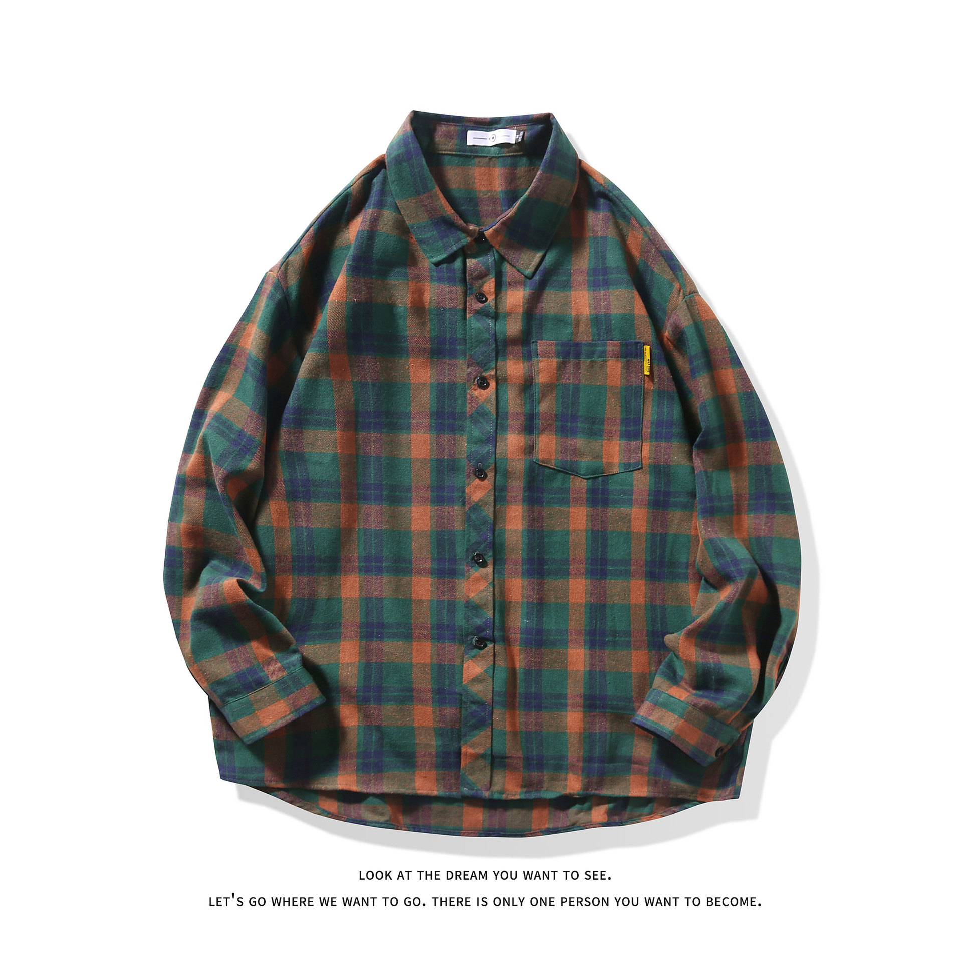 Mens Loose-fitting Casual Long-sleeve Plaid Shirt