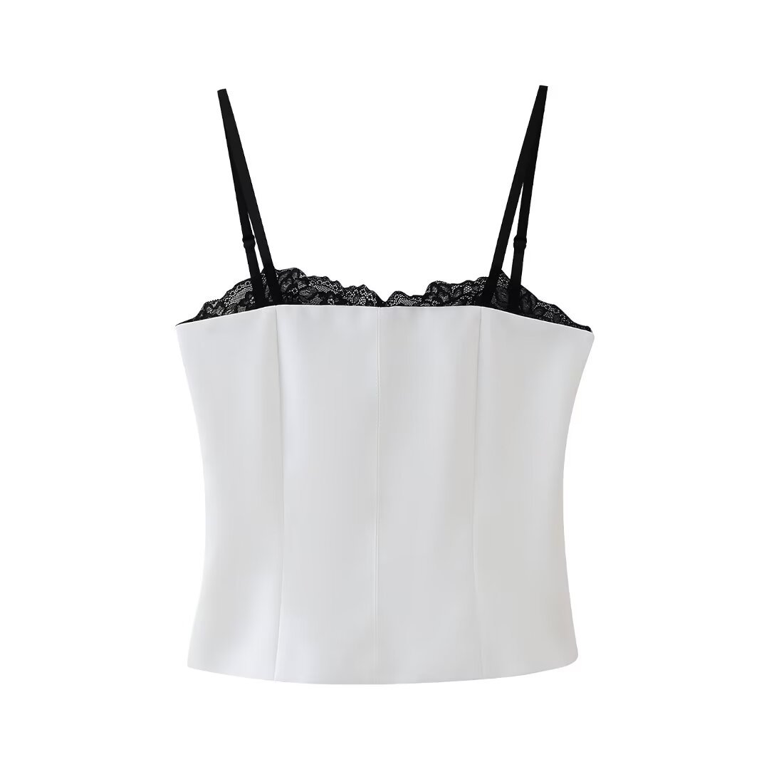 European And American-style French Womens Lace-spliced Top