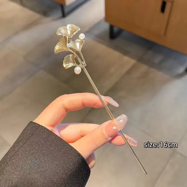 Ginkgo Leaf Pearl Hairpin Sub high Sense Golden Apricot Leaf Hairpin - Shop at LoveMi