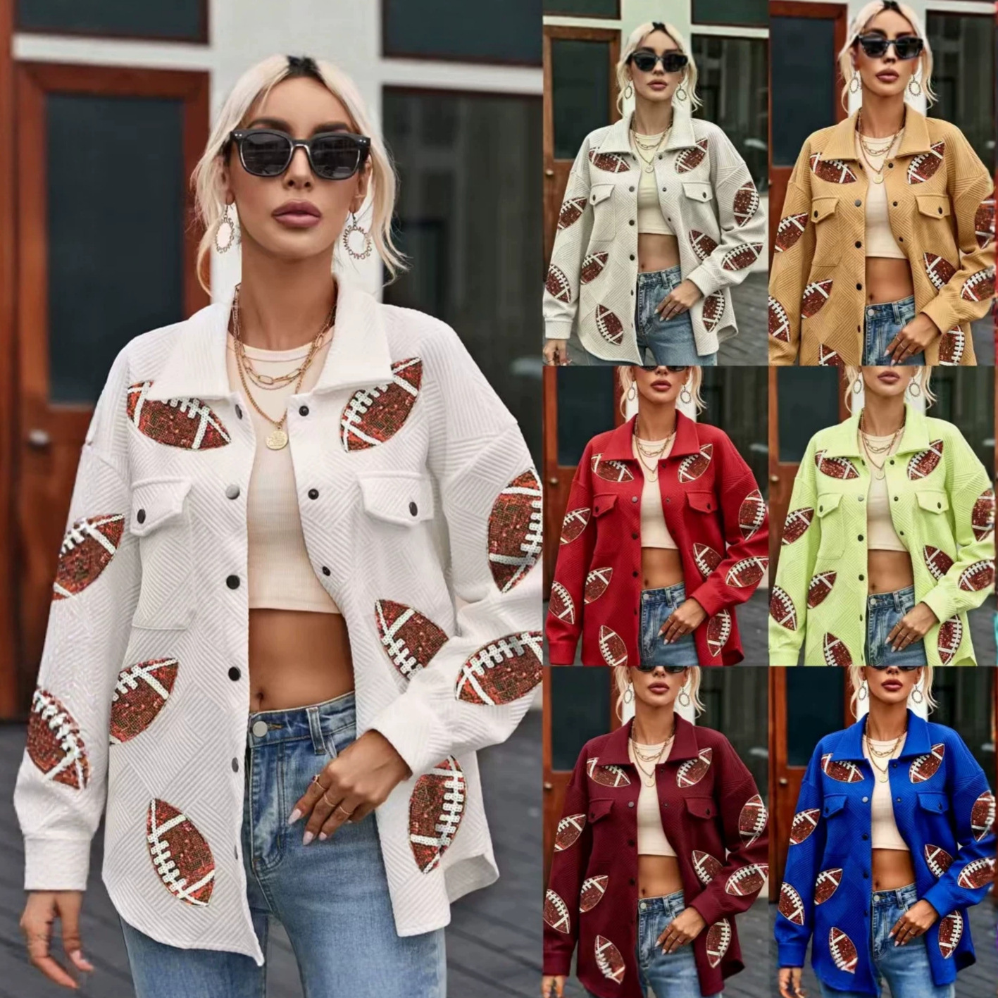 Women's Fashionable And Versatile Solid-color Jacket With An Olive-printed Turn-down Collar