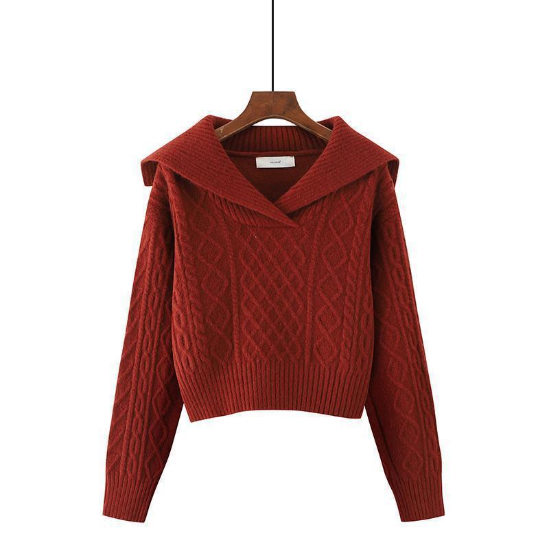 Autumn And Winter New Solid Color Loose And Lazy Style Short Knitwear For Women Red - Shop at LoveMi