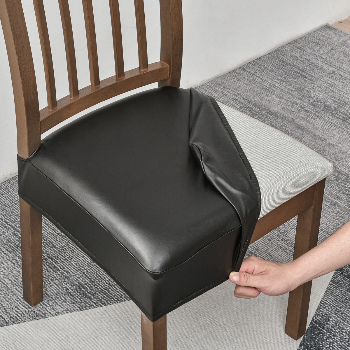 Water- And Oil-resistant, Fully Enclosed Leather Chair Cover With Buckle