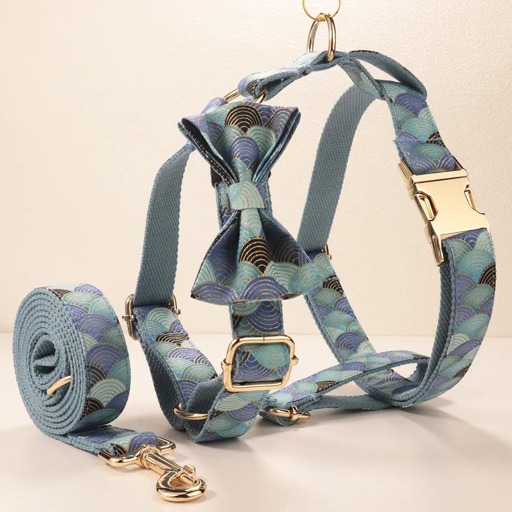 Blue Cloud-Pattern Gold-Stamped Dog Collar