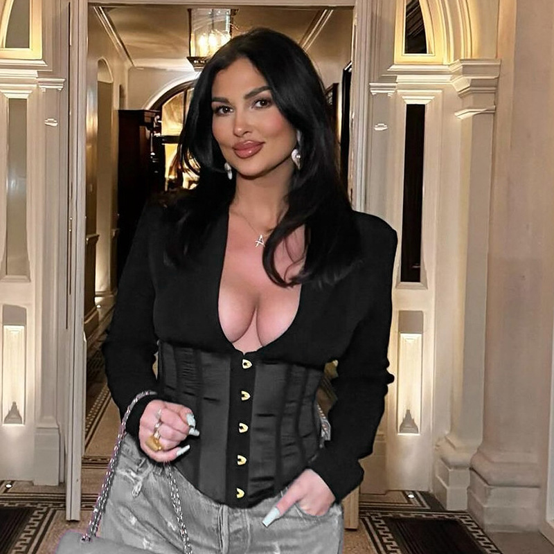 Women's Slim Fit Fishbone Corset Fashion Long Sleeve Top