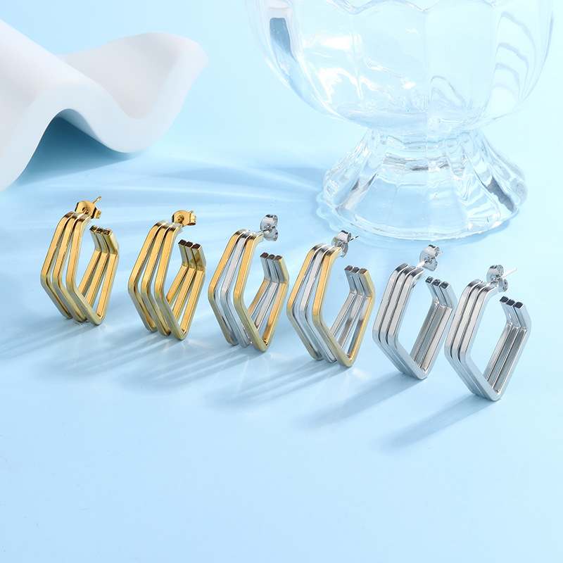 Western Style Earrings Three-line Square Retro Geometric Irregular Design