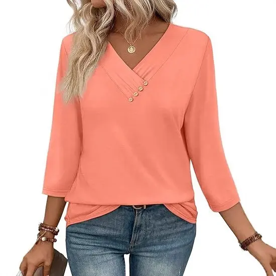 New Autumn Women's Clothing Button V-neck Fashion Casual Sleeve