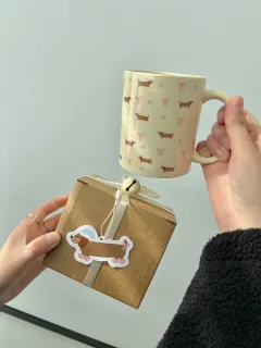 Floral Sausage Dog Ceramic Mug Coffee Cup - Blue Cap Sausage Dog - View 1