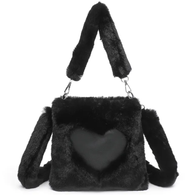Women Fluffy Shoulder Bag Top handle Bag Female Autumn Winter Handbag Plush Tote Girls Fashion Shopping Bags Handbags For Women Black - Shop at LoveMi
