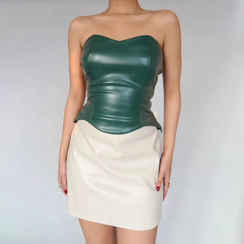 Women's Summer Fashion Leather Tube Top Vest - Green