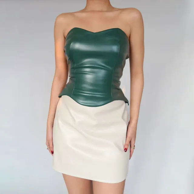 Women's Summer Fashion Leather Tube Top Vest Green - Shop at LoveMi