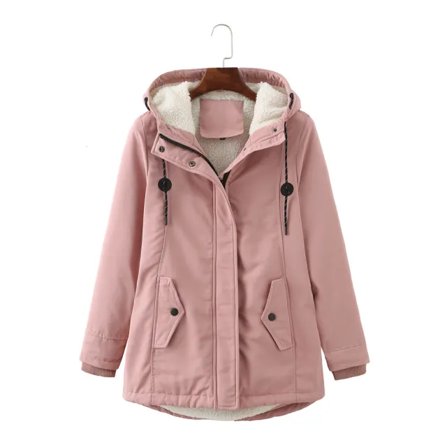 European Size Ladies Hooded Lambswool Parka Winter Warm Waist Women's Cotton padded Coat Pink - Shop at LoveMi