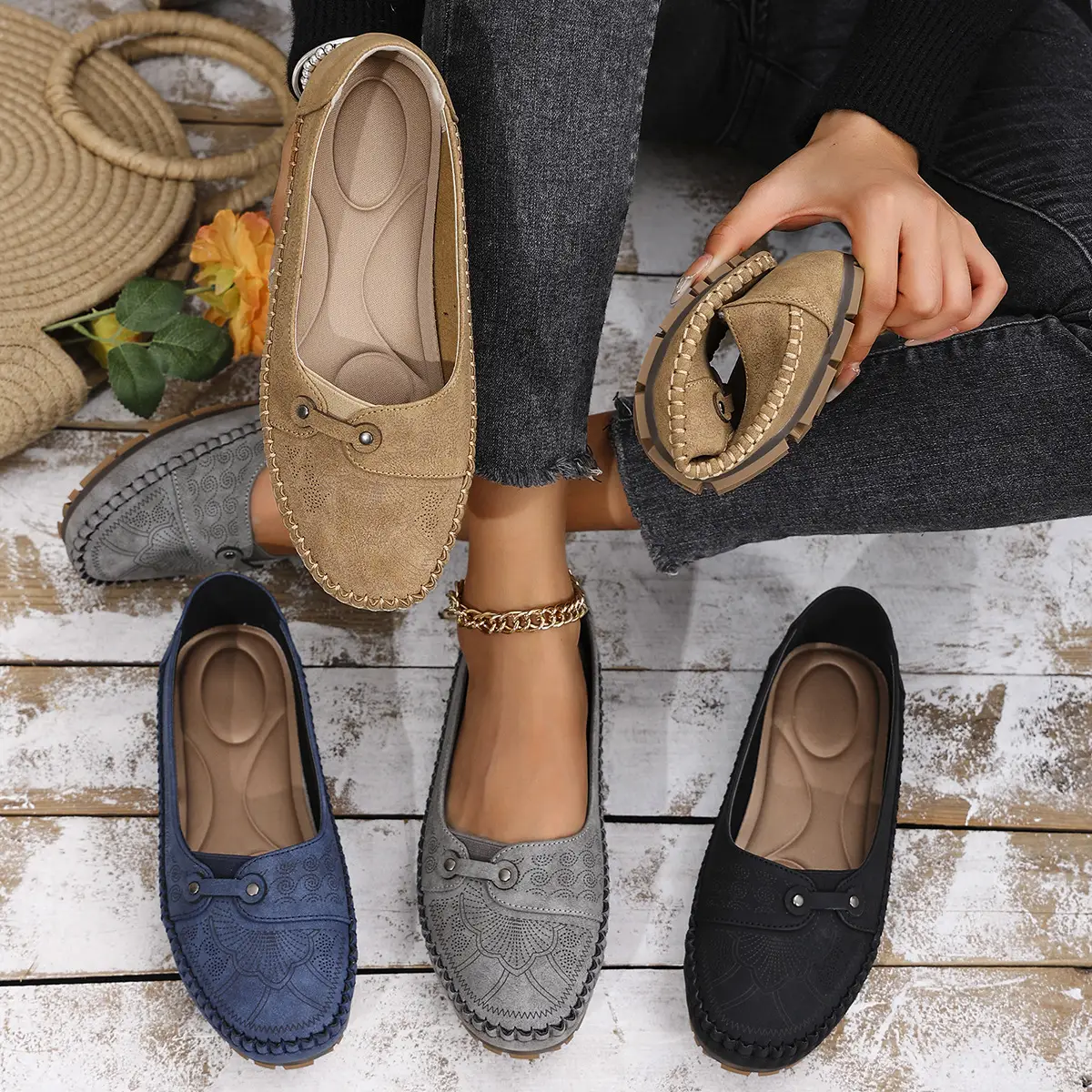 Womens Retro-Style Flat Loafers Shoes