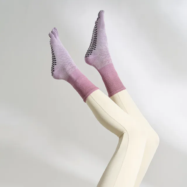 Tie dyed Mid calf Yoga Socks For Autumn And Winter Non slip Purple Maple Leaf Pink - Shop at LoveMi