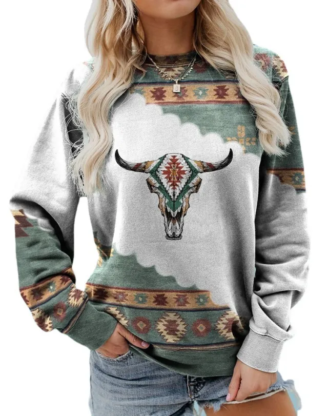 Spring And Autumn Leisure Printed Round Neck Long Sleeve Figure 6 Xl - Shop at LoveMi