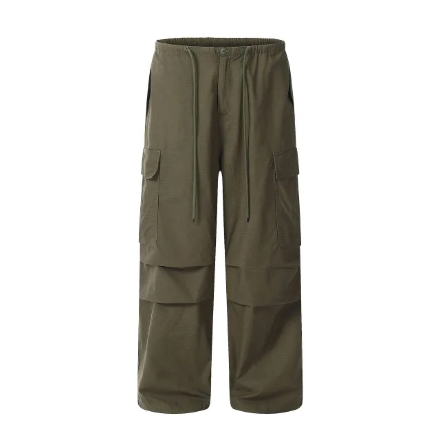 Retro Mopping Umbrella Overalls Loose Wide leg Pants Army Green - Shop at LoveMi