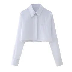European And American Style French Three-colour Short Shirt - White - View 1