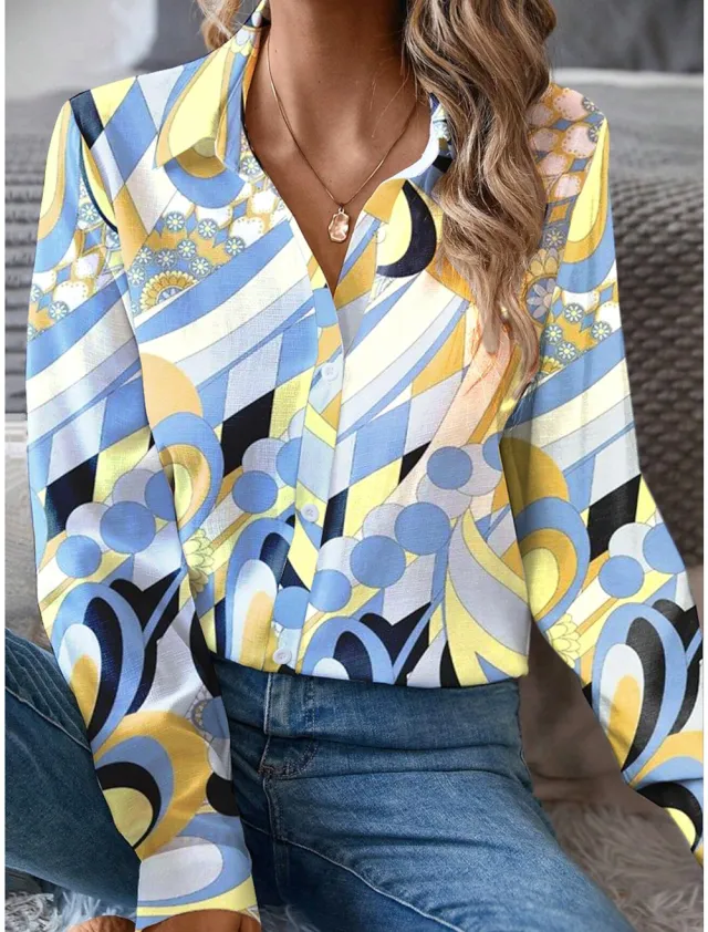 Colorful Geometric Printing 3D Digital Elegant Commuting Cardigan Shirt B25Shh010216413 - Shop at LoveMi