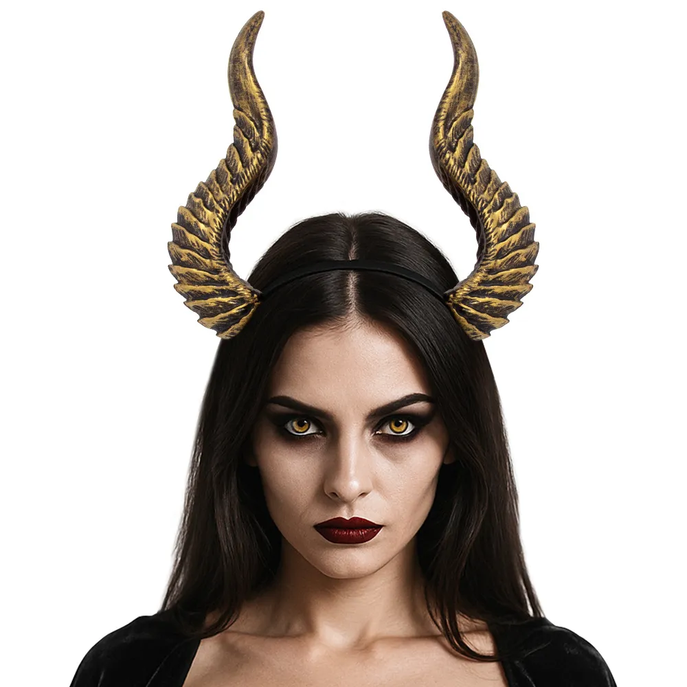 Cross-border New Halloween Festival Dress Up Devil Horn Headband DIY Assembly Cos Hair Accessories Props Can Be Transform Style - Gold