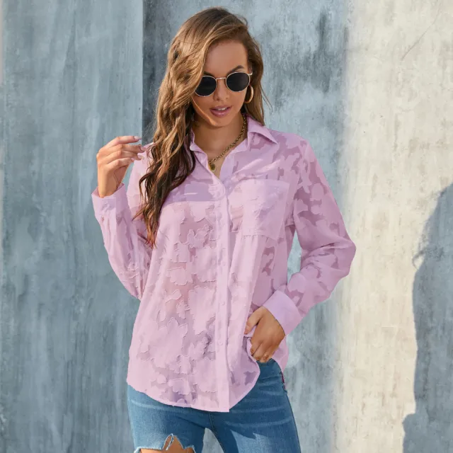 Plus Size Women's Loose Top Casual Chiffon Shirt Purple - Shop at LoveMi