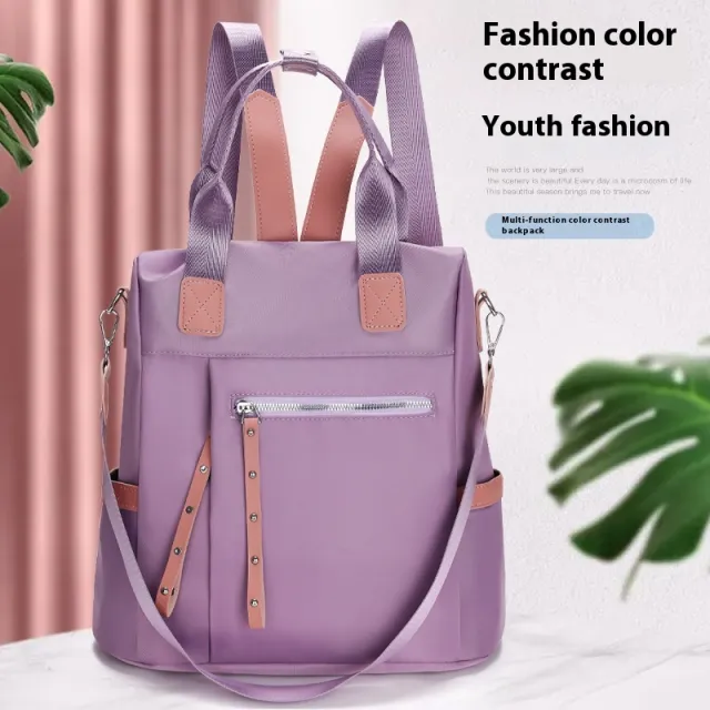 Large Capacity Backpack Oxford Cloth Waterproof Student Travel Bag Purple - Shop at LoveMi