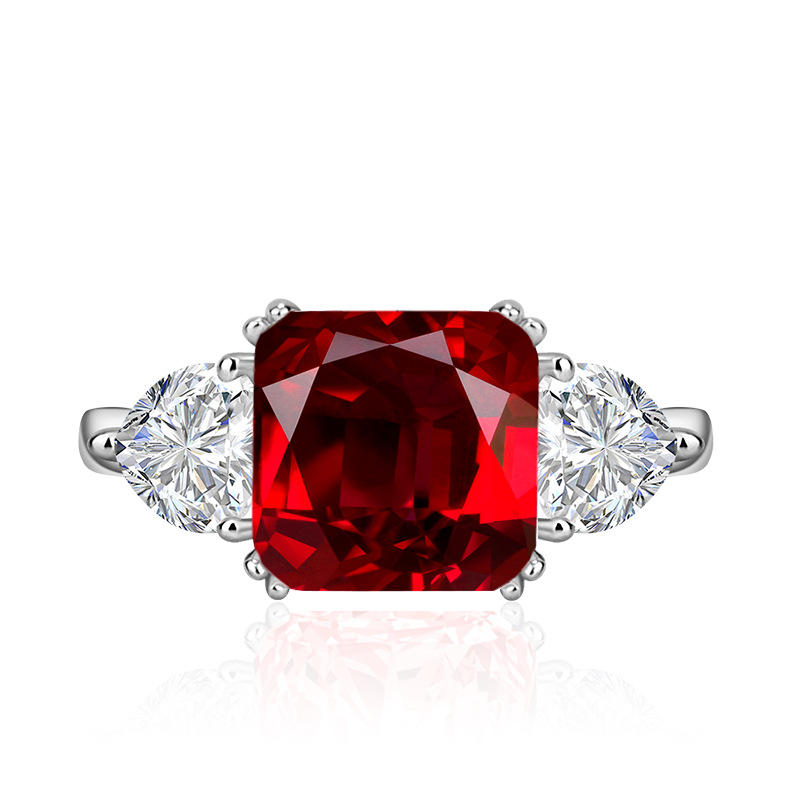 European And American Open Mouth Ring Women's Square Diamond Zircon