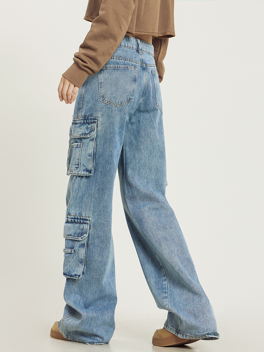 Retro Washed Multi-pocket Jeans Women's Overalls Straight Casual Pants - Image 1