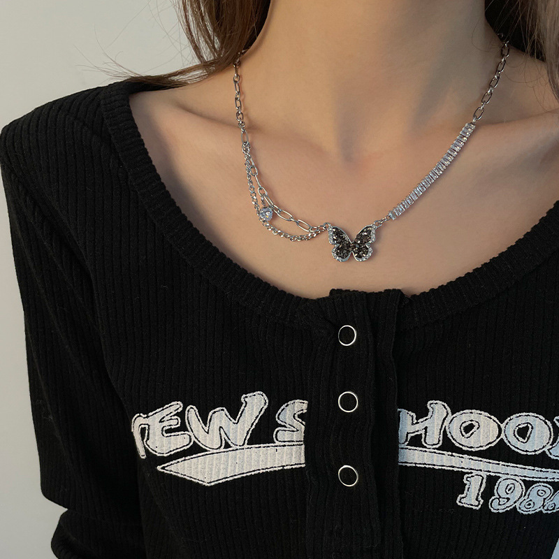 Full Diamond Butterfly Stitching Zircon Necklace