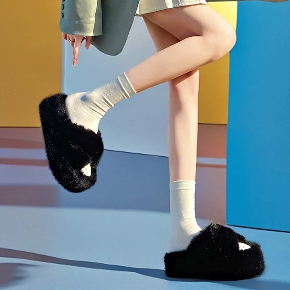 Foreign Trade Plus Size Crossover High-Quality Fur Slippers for Women, 2024 Autumn/Winter Internet Celebrity Popular Thickened Warmth-Increasing Cotton Slippers