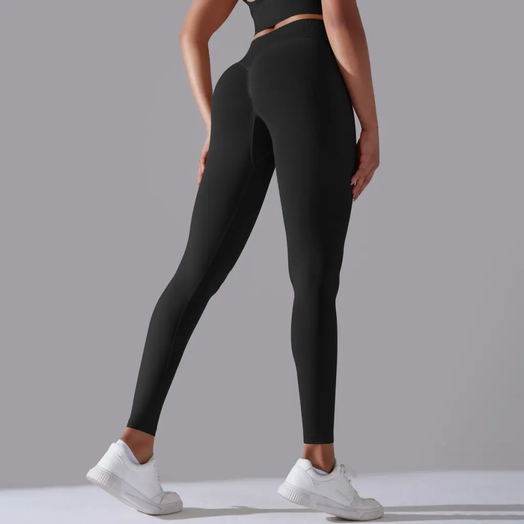 Women's Seamless Knitted Solid Color High Waist Tight Pants - Pure Black