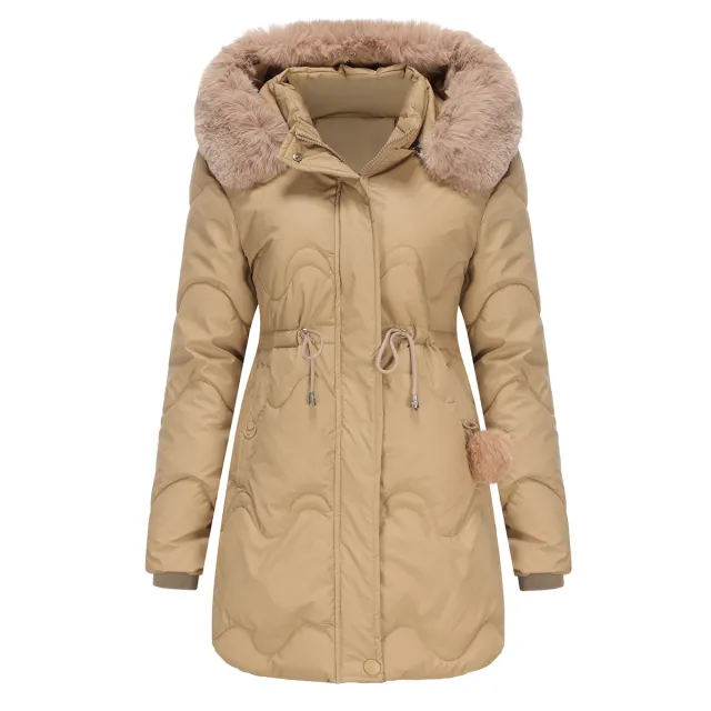 Women's Cotton Clothes Detachable Hat Wool Autumn And Winter Warm Khaki - Shop at LoveMi
