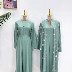 Middle East DUBAI Turkish Robe Solid Colour Jumpsuit - Green Cardigan - View 1