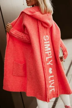 Ladies New Letter Hooded Long Cardigan - Orange Red - View 1