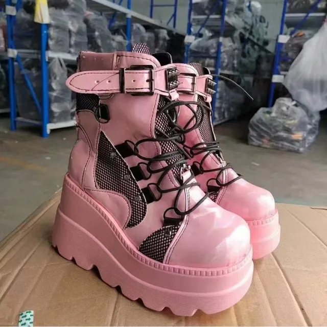 Platform Gothic Mid calf Boots For Women Boots Pink - Shop at LoveMi