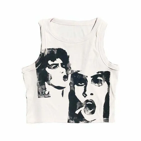 Solid Color Printing Midriff baring Camisole White - Shop at LoveMi