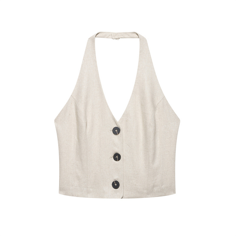 Linen Hanging Collar Top Midi Dress Top S - Shop at LoveMi