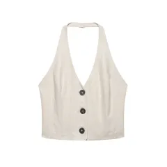 Linen Hanging Collar Top Midi Dress - Top-S - View 1