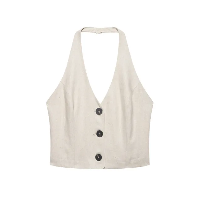 Linen Hanging Collar Top Midi Dress Top S - Shop at LoveMi