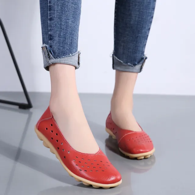 Hollowed Leisure Leather Soft Bottom Plus Size Sandals Red - Shop at LoveMi
