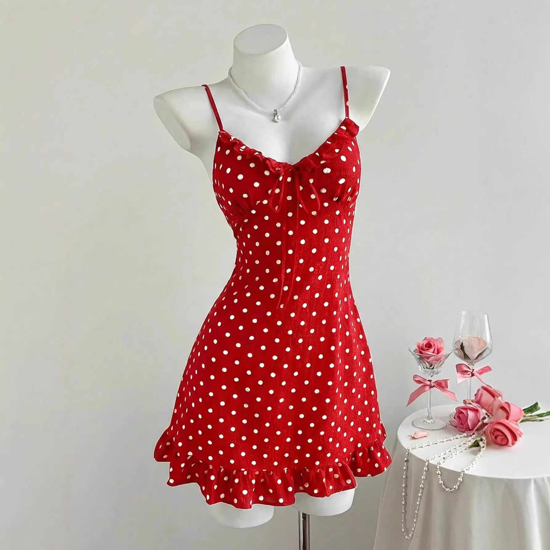 Polka-dot Print Strapless Backless Dress