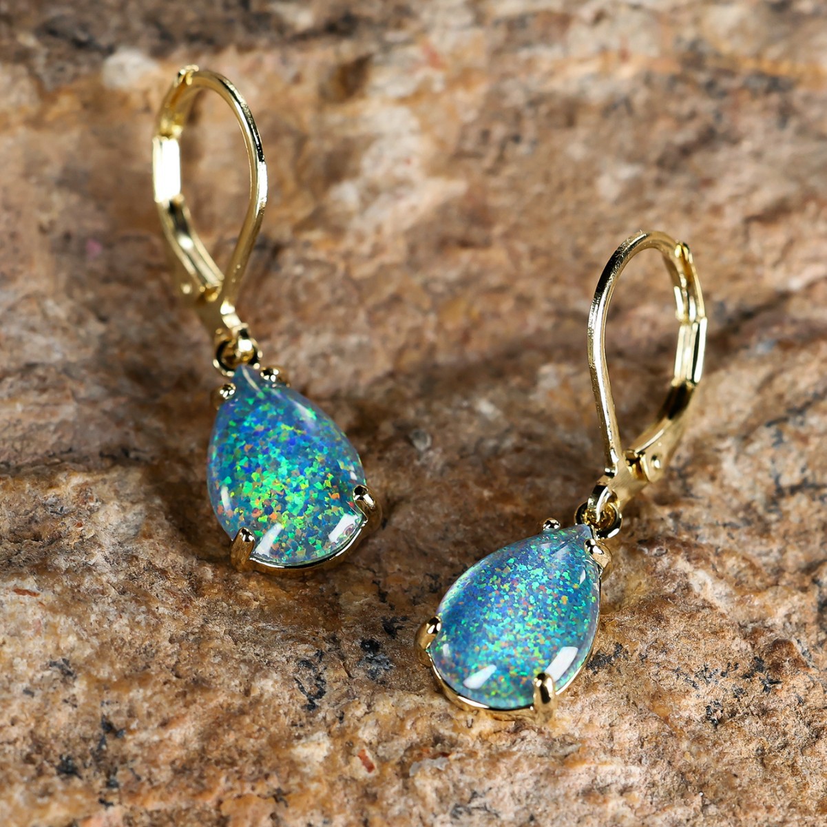 Gold-Plated Opal Waterdrop Four-Prong Earrings Casual And Versatile