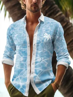 Lapel Bamboo Linen Men's Casual 3D Printing Long Sleeve Shirt Top - Zjmcs108S11149397-5Xl - View 1