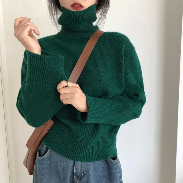 Women's Loose And Simple Pullover Solid Color Sweater Retro Green - Shop at LoveMi