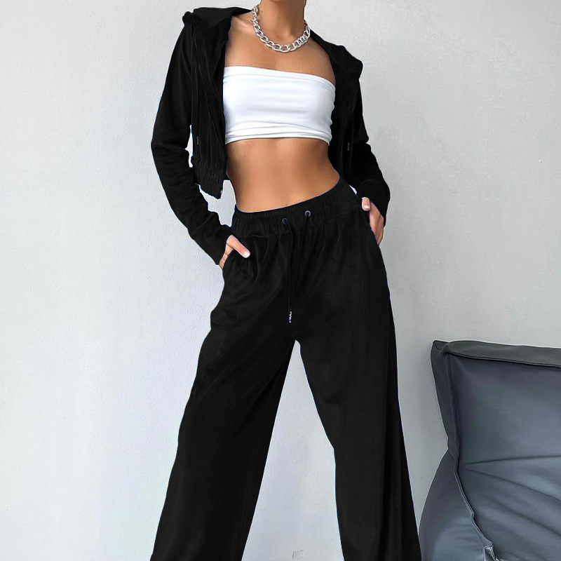 Fashion Sports Style Hooded Sweatshirt Wide Leg Pants