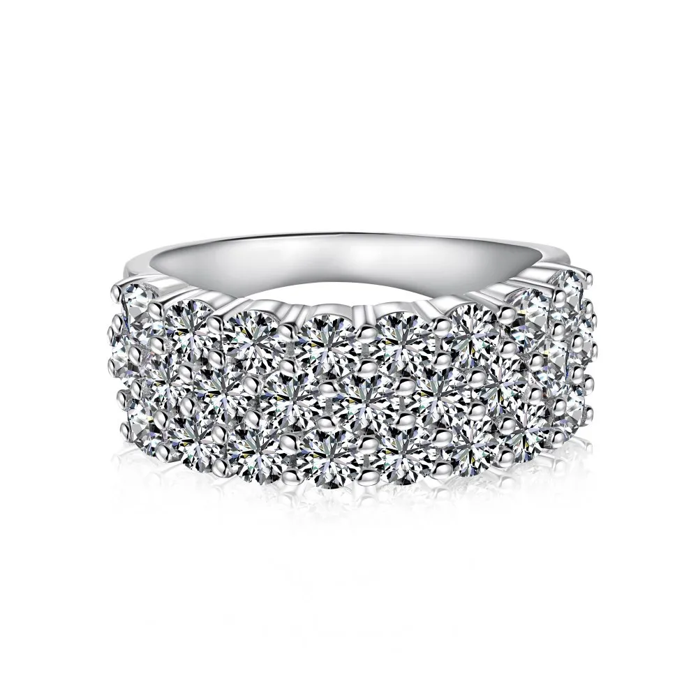 Sterling Silver Diamond Inlaid Zircon Inlaid Women's Light Luxury Versatile Design Closed Ring - Platinum
