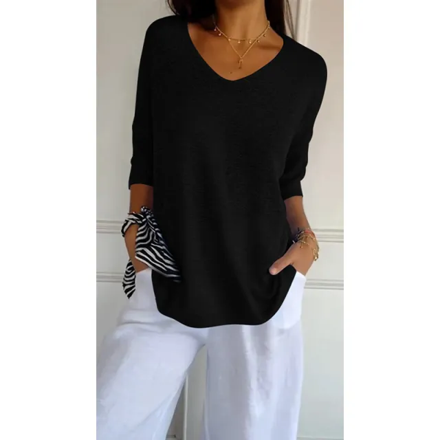 Knitwear Casual Sweater Slimming V neckline 34 Sleeve Women's Bottoming Shirt Black - Shop at LoveMi