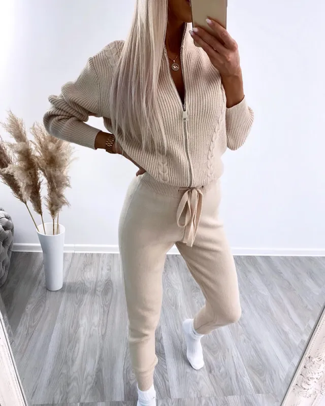 New Solid Color Zipper Wool Top Suit Apricot - Shop at LoveMi