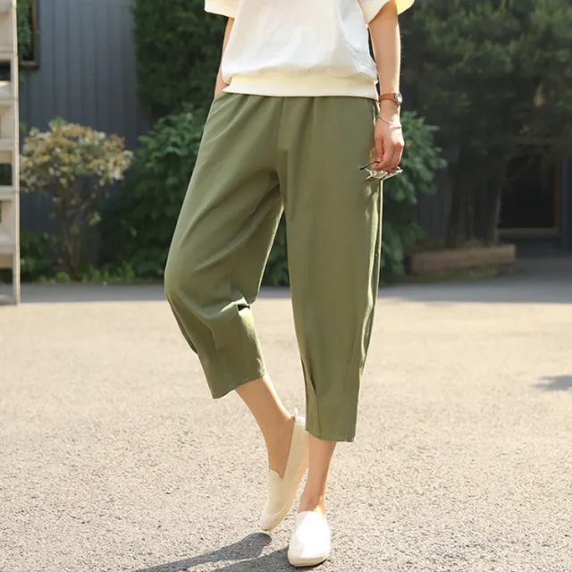 Cotton And Linen Trousers Loose Harem Pants High Waist Green - Shop at LoveMi