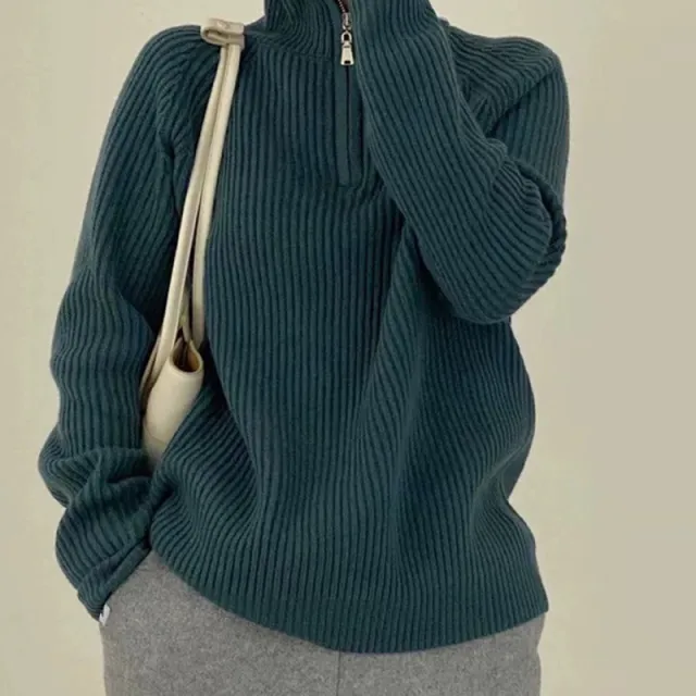 Autumn And Winter Gentle Stand Collar Sweater Cardigan Coat Loose Women Peacock Green - Shop at LoveMi